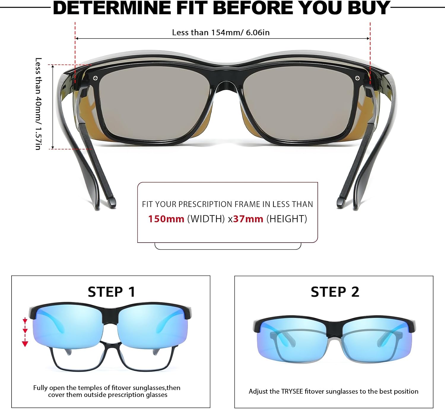 Trysee® Polarized Fit Over Glasses Sunglasses for Men Women with Semi Rimless Frame & UV Protection Lenses TS1218M thumbnail