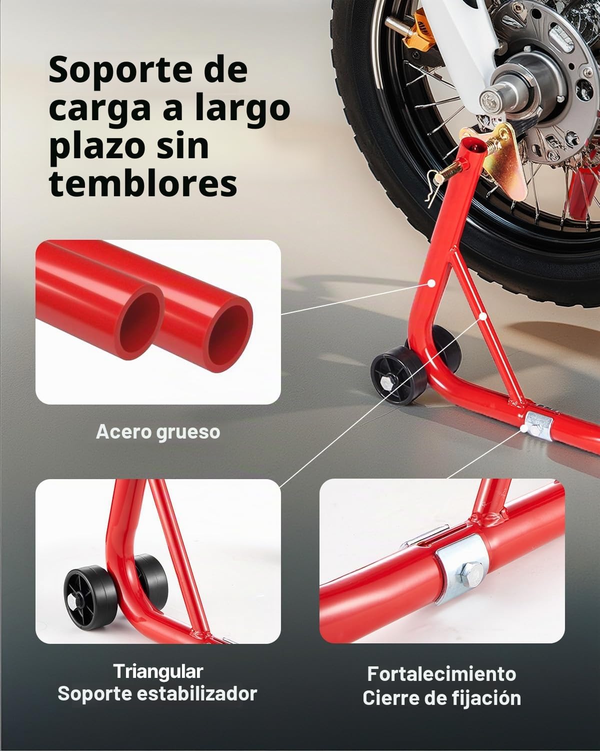 VEVOR Elevador de Caballete para Motocicleta, Capacidad de 390 kg, Combinado Delantero y Trasero, para Rueda Delantera, Compatible con Yamaha, Honda y Suzuki, Rojo, 680 x 450 x 350 mm