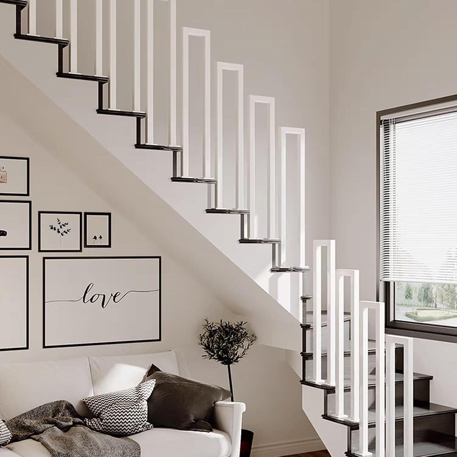 White U-Shaped Stairs Handrail, 1.1/1.4/1.8/2.1/2.4/2.7/2.9/3.1/3.3ft Stair Railing Outdoor, for Indoor and Outdoor Garden Attic Steps Decoration Staircase Handrails(55CM/1.8FT)