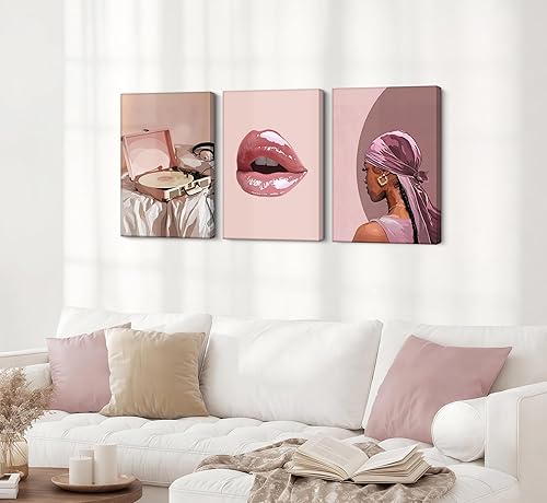 Miniatura 4 de 3 piezas de arte de pared en lienzo de mujer negra de moda afroamericana, pintura afroamericana, decoración de pared, diseño de niña negra, póster