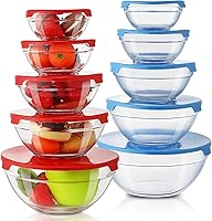 Vista 1 de Suclain Juego de 10 cuencos de vidrio para mezclar con tapas, cuencos de vidrio con tapas, varios tamaños, recipientes de almacenamiento