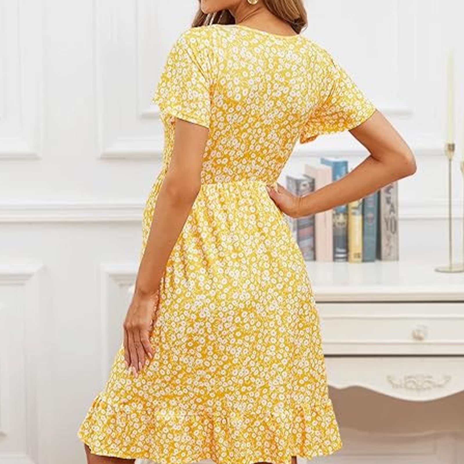 Abiti Lungo Premaman Gravidanza Vestiti Donna a Maniche Corte Abito Scollo a V Vestito Sopra la Pancia Gonna Vestibilità Ampia Abiti Comodi Morbido Vestiti Casual Dress per Attività all'aperto