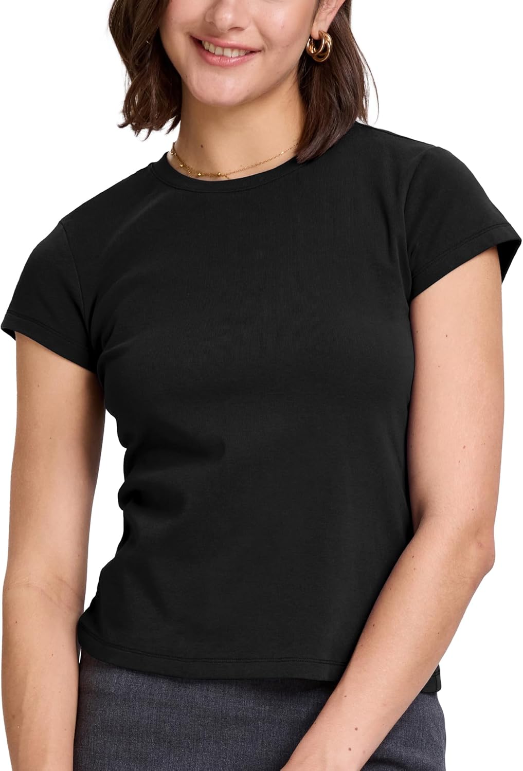 FAIABLE Women's Cotton Baby Tee Stretch Fitted Short Sleeve Crew Neck T-Shirt Slim Fit Basic Top - Image 6