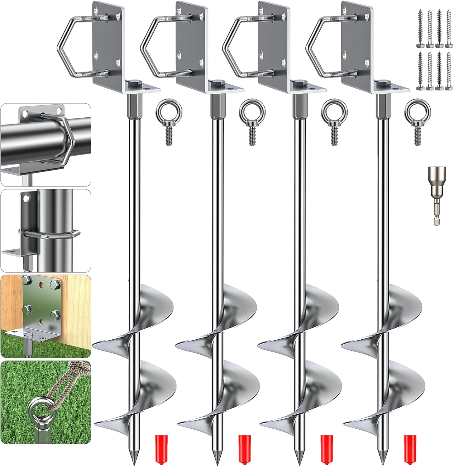 Multi-Purpose Ground Anchors,Trampoline Stakes,Heavy Duty Earth Anchor Kit for Tent Mobile Home Shed Swing Set Fence,Dog Tie Out Stake