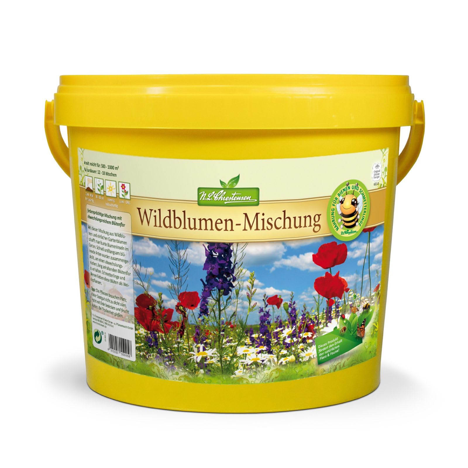 N. L. Chrestensen Wildblumen - Mischung | 5 l Eimer für 500-1000 m2 | Blumensamen mehrjährig winterhart | Wildblumenwiese für Bienen und Schmetterlinge | Für Garten, Wiese