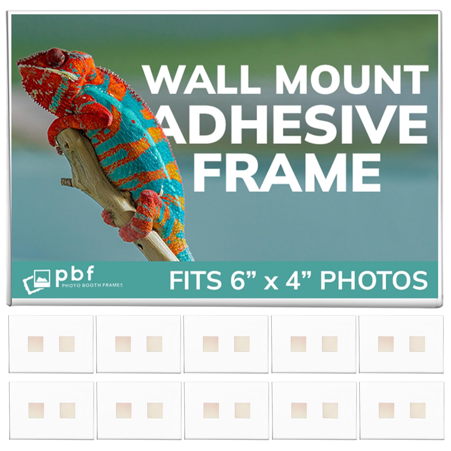 pbf 6x4 Wall Mount Picture Frames | Adhesive 6x4Clear Acrylic Frames | No Hole, No Drilling, Wall Mounted Photo Holders for Locker, Photo Board, Art Display, Sign Holder (10-Pack) Horizontal landscape