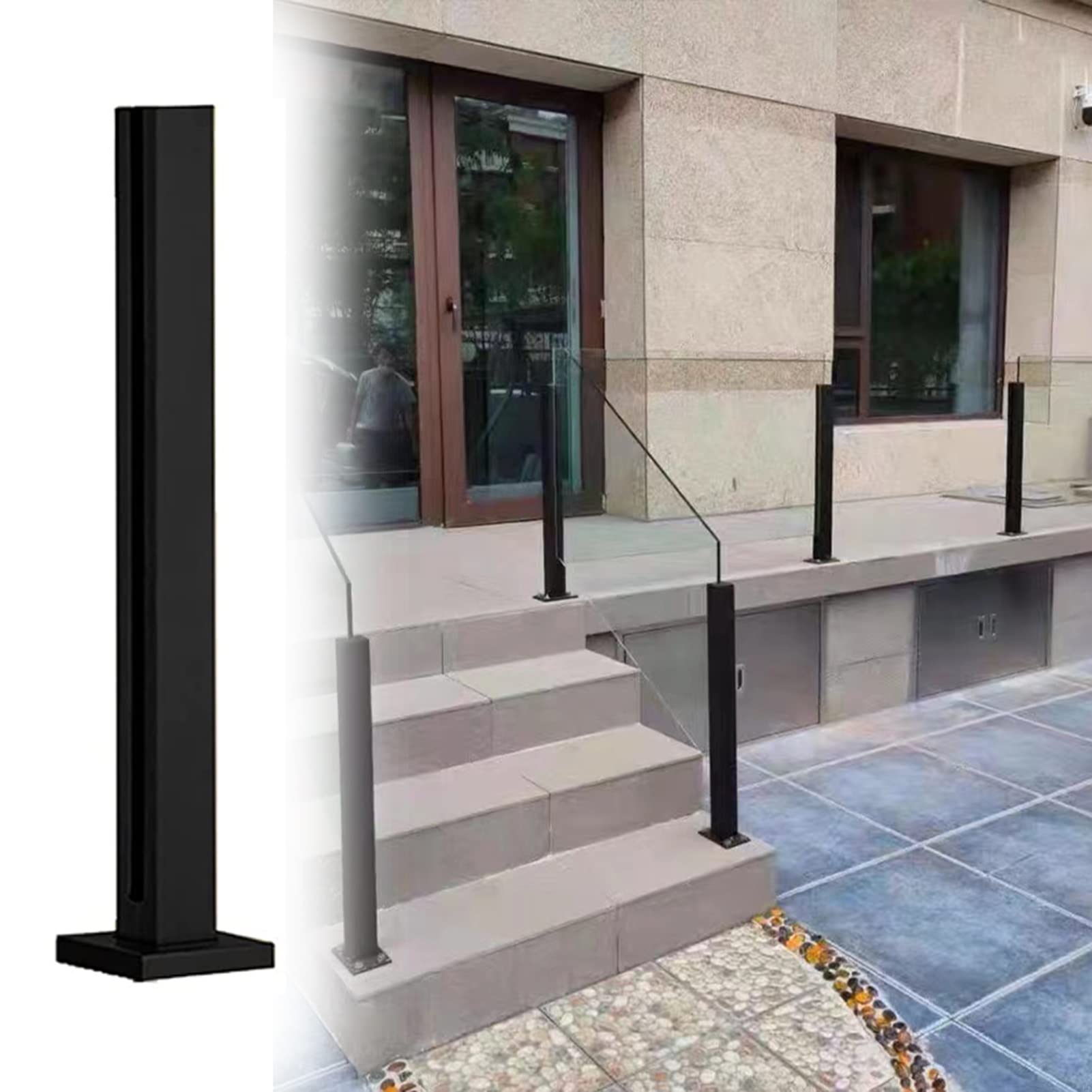 Paletto per scale in acciaio inossidabile nero per corridoi e scale piattaforma balaustra in vetro resistente (colore: nero Dimensioni del palo finale: 65 cm)