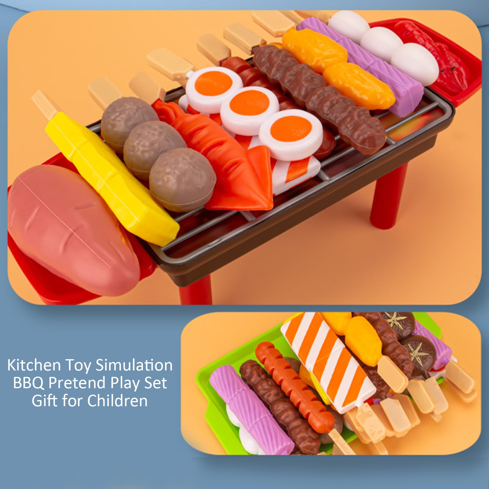 Ensemble de Barbecue en Bois pour Enfants, Jeu d'Imitation, Ensemble de Jeu de Cuisine, Jouets Alimentaires en Bois pour Tout-Petits, Accessoires de Gril