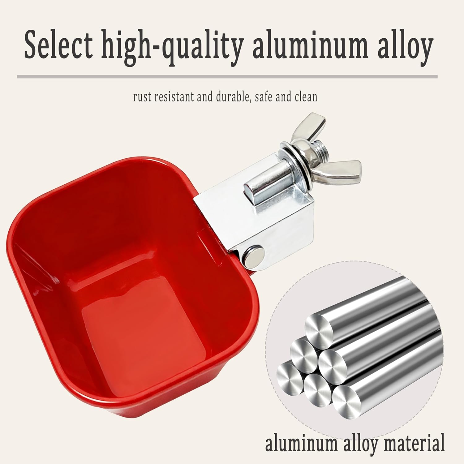 XCL Chicken Waterer Cups, Aluminum Alloy Chicken Waterer Feeder 4pcs Large, Tee Fittings Poultry Chicken Water, for Chicken, Duck, Goose, Turkey, Bunny, Bird, with Mounting Hole Opener (4, Red)