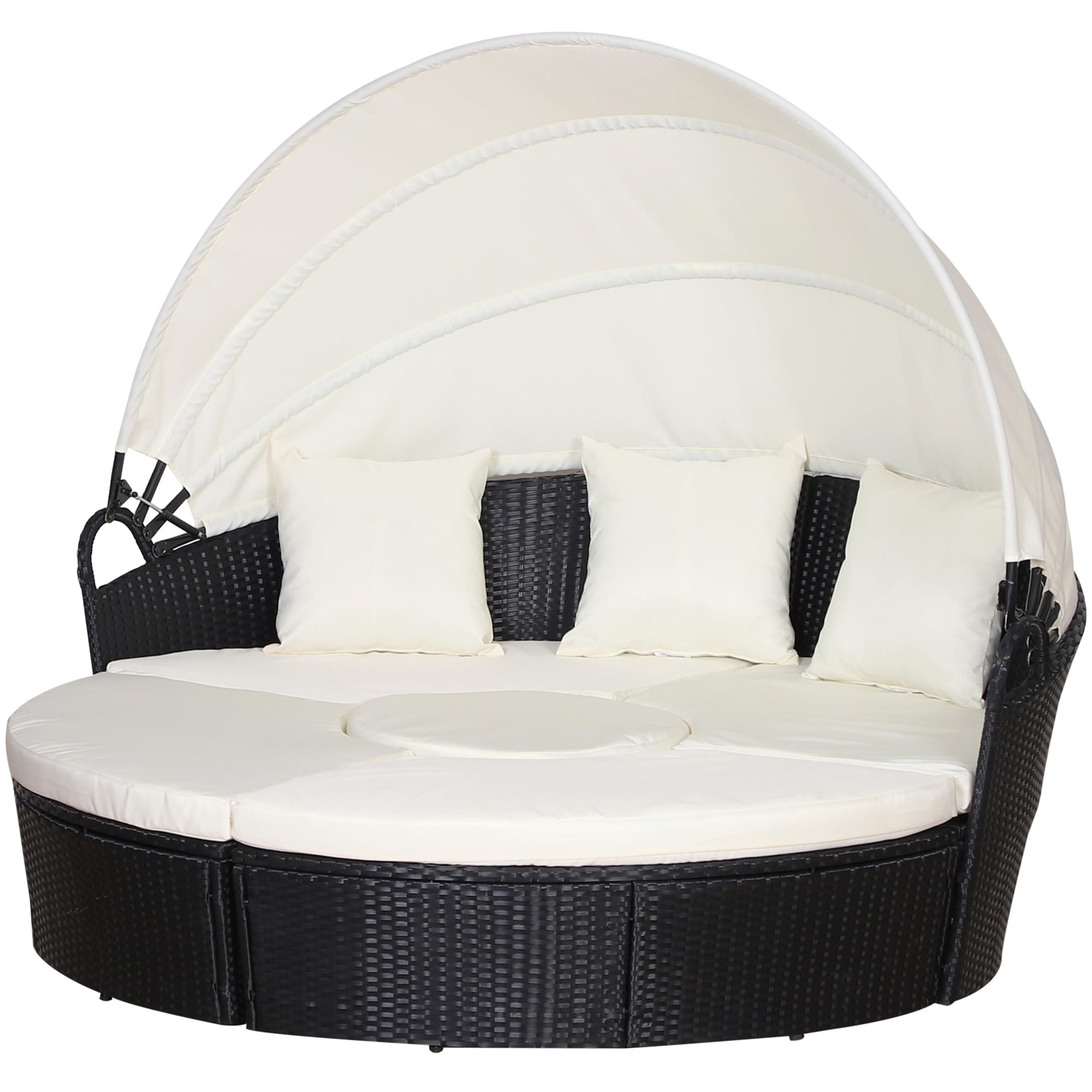 Outsunny 4 Piece Rattan Garden Daybed - Sun Lounger Sofa Set with Canopy - Black - PE Rattan & Metal Frame