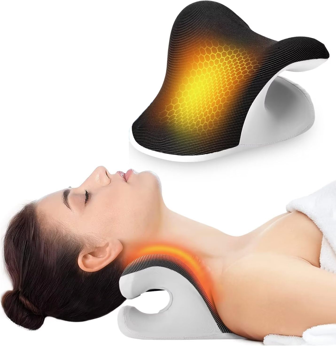 MAKINGTEC Heated Neck Stretcher with Magnetic Therapy Pillowcase, Neck and Shoulder Relaxer Pillows, Cervical Traction Device for Relieve TMJ Headache Muscle Tension Spine Alignment