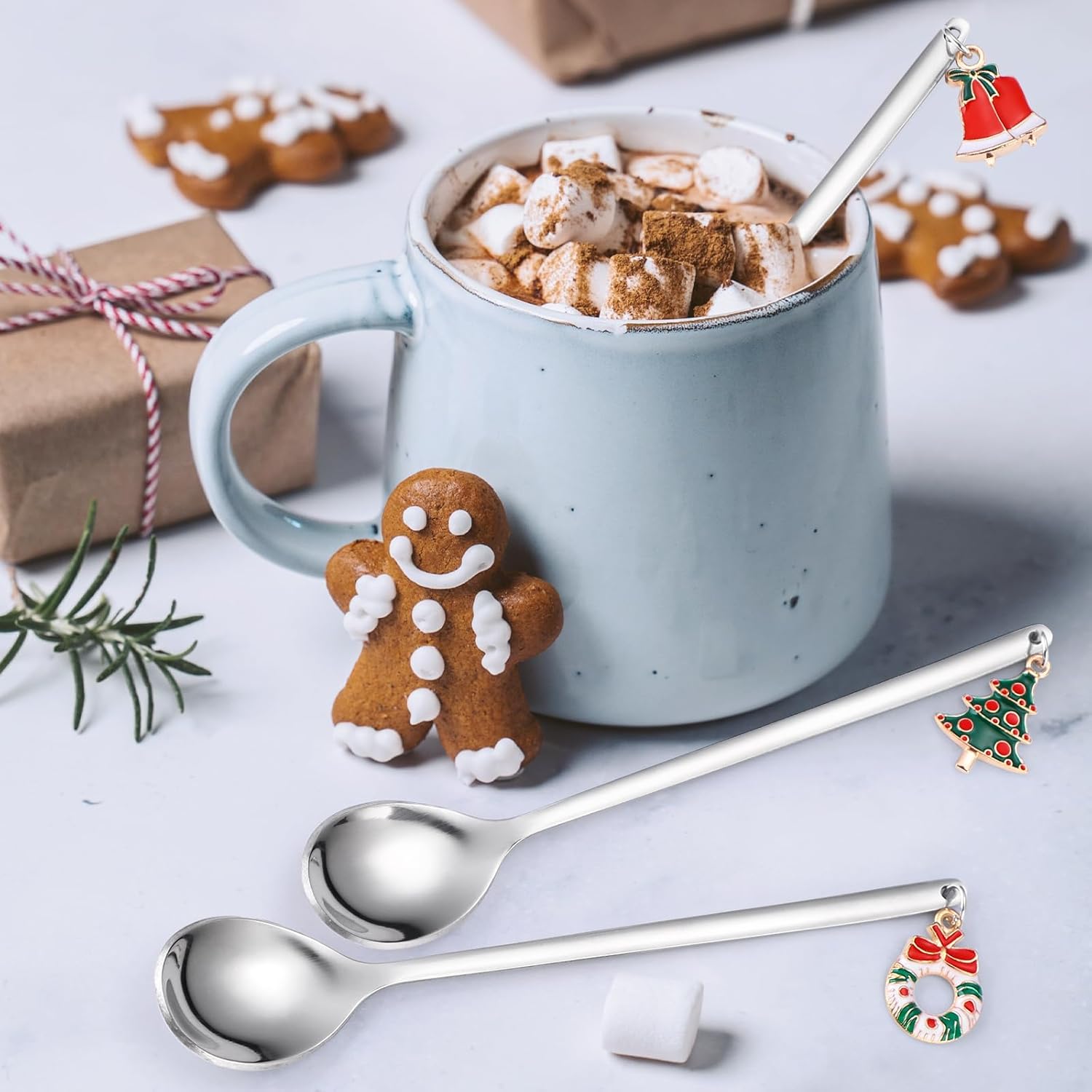 Stainless Steel Dessert Forks and Spoon Set Christmas Festive Holiday Cutlery for Home Christmas Party Supply Gold and Silver 24 Pieces/lot