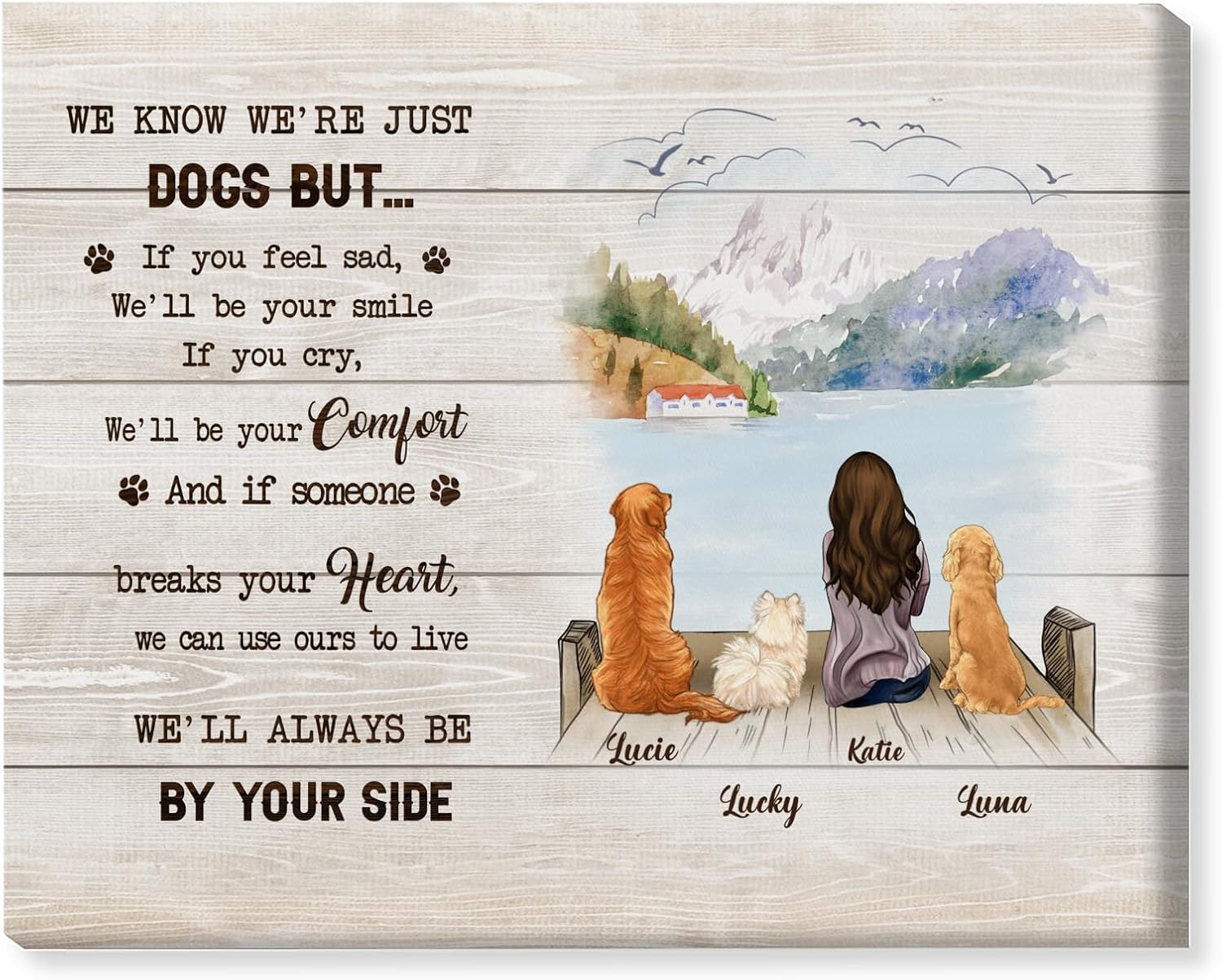 GOSSBY Personalized Custom Canvas (Woman And 2 dogs) Sometimes we just need someone to be there Personalized Woman and dog, Art girl, woman Canvas Birthday Gift For Dog Lover Pet Owner Girlfriend Wife