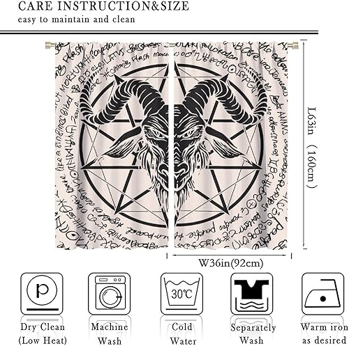 Vista 513 de Cortinas de cabeza de cabra, misteriosa cabeza de cabra malvada, calavera negra, bolsillo para barra, cortinas opacas para ventana, juego de 2