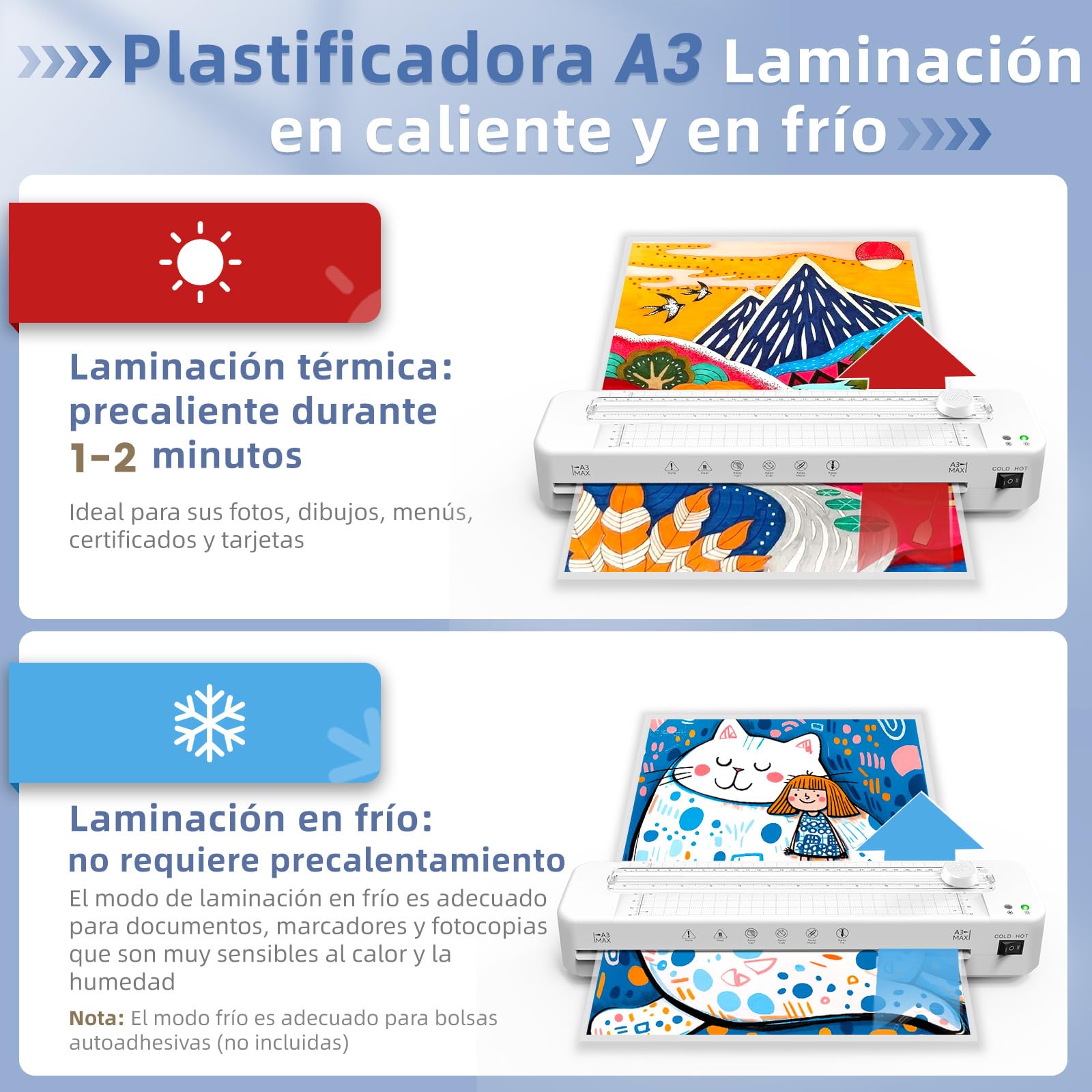 Crenova Plastificadora A3 con 30 láminas de laminación para A3/A4/A5/A6, máquina de laminación con cortador de papel y redondo de esquina, juego de laminación en caliente y frío para oficina, hogar