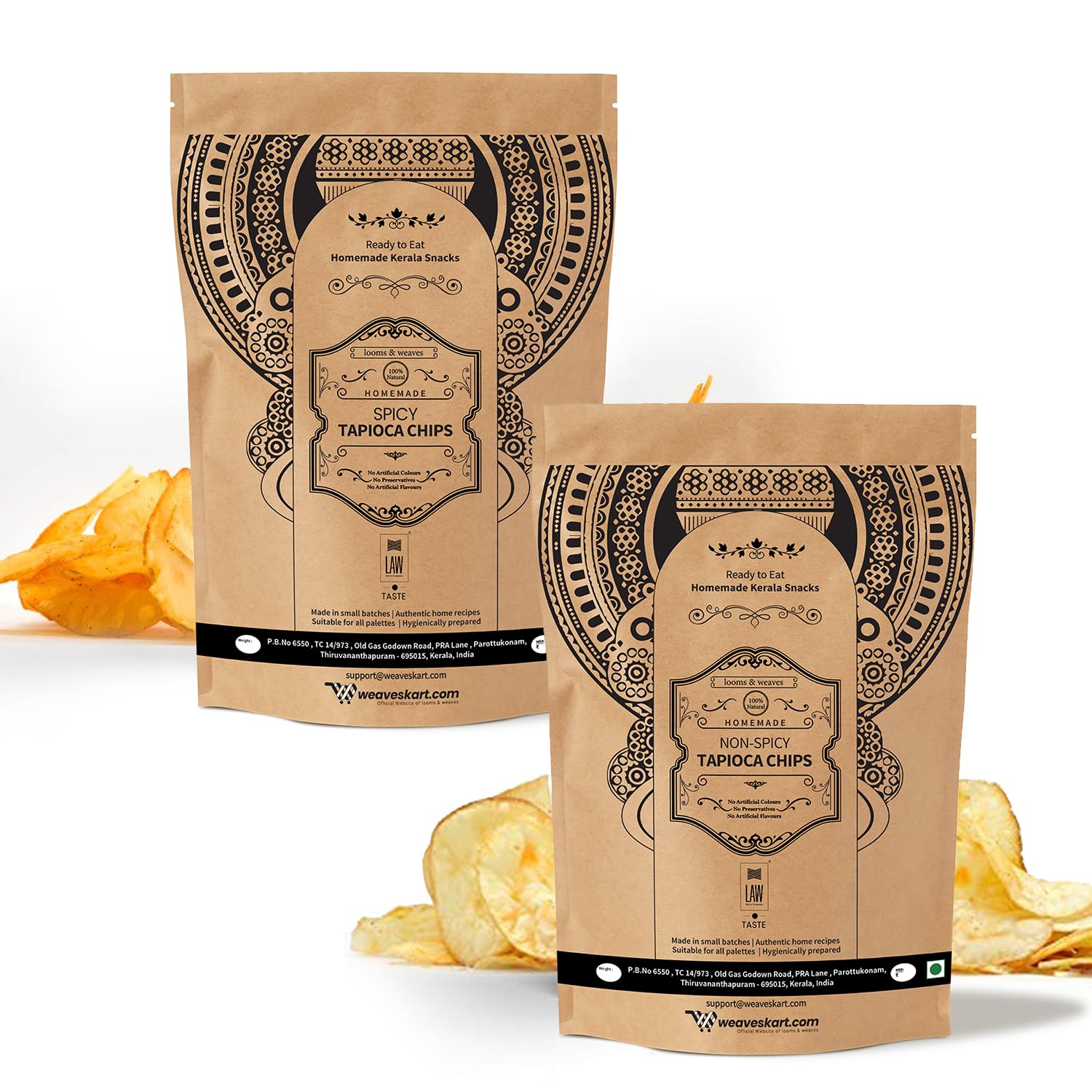 looms & weaves - Gift Pack of Special Kerala Snacks - 250 gm Plain Tapioca Chips + 250 gm Spicy Tapioca Chips (B07YD8D331) Amazon Price History, Amazon Price Tracker