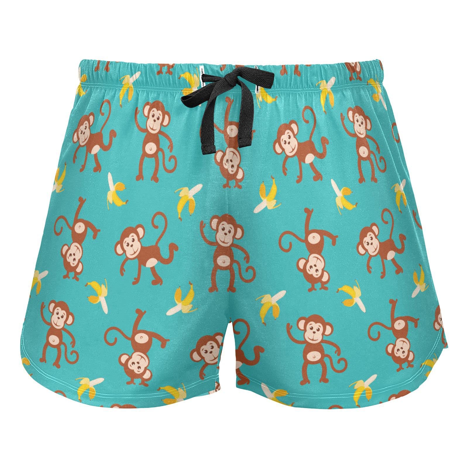 JHKKU Sleep Shorts Soft Lounge Pajamas Bottoms with Pockets Comfy Short Pants for Women's, Monkey Banana, S