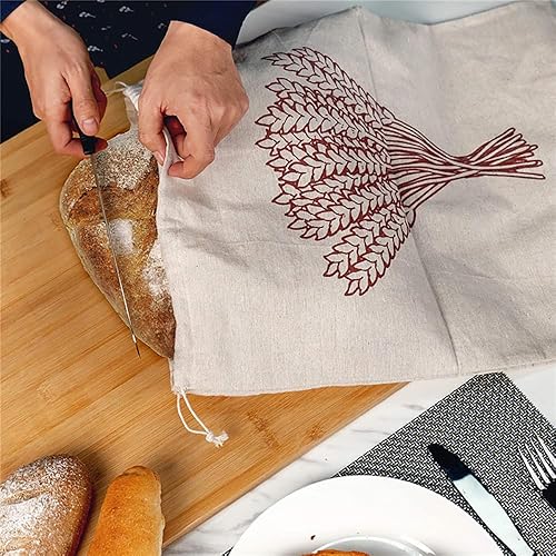 Miniatura 4 de Bolsas de pan reutilizables de lino para contenedor de pan casero, juego de 2 almacenamiento de pan reutilizables, almacenamiento grande natural