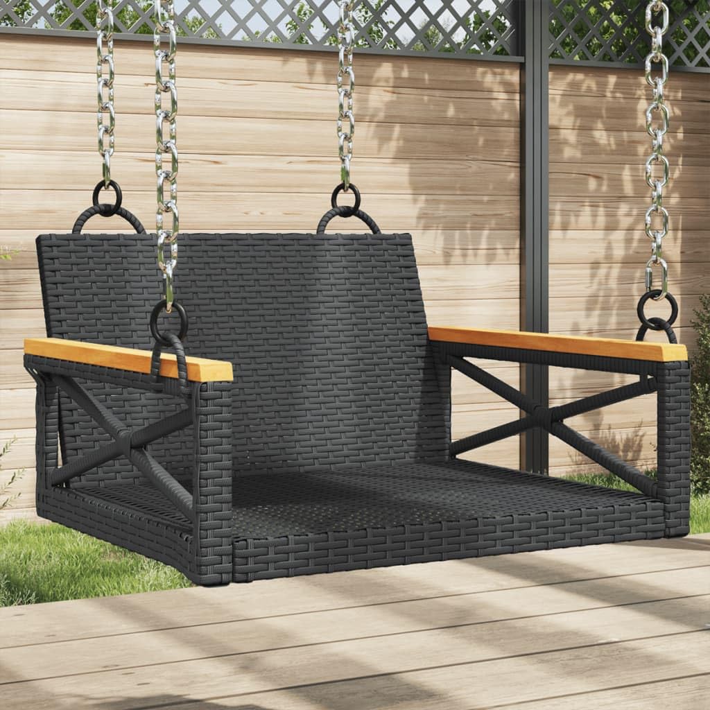Banco Columpio de ratán sintético Negro 63x62x40 cm, Columpio Jardin Exterior, Balancin Jardin Exterior, Muebles Jardin Exterior, Balancin Balcon - 368170