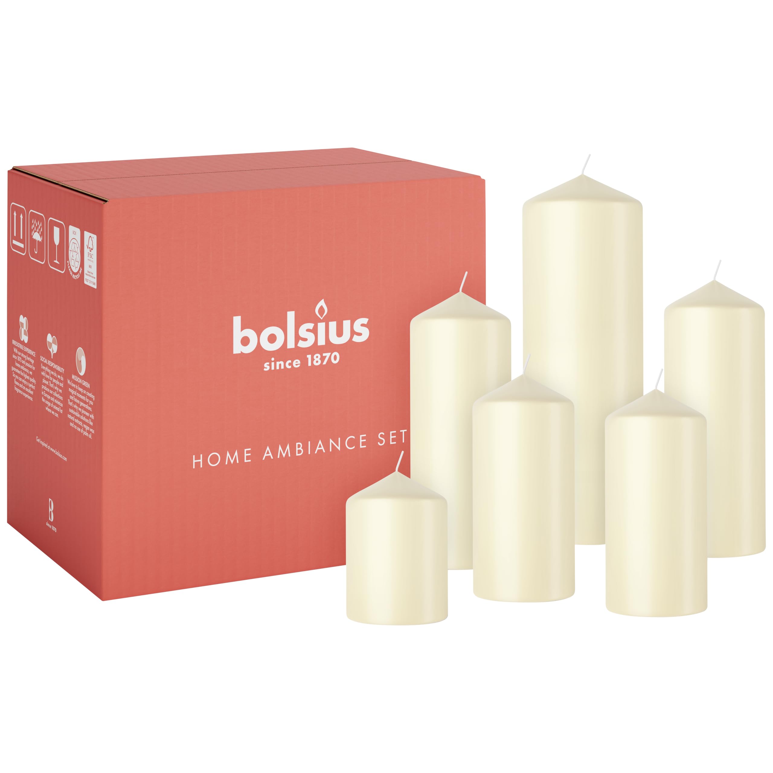 Bolsius Smooth Pillar Candles - Set of 6 - Soft Pearl - Decorative Household Candles - Long Burn Time - Unscented - Natural Plant-Based Wax - Palm Oil Free, Ivory White — image 1