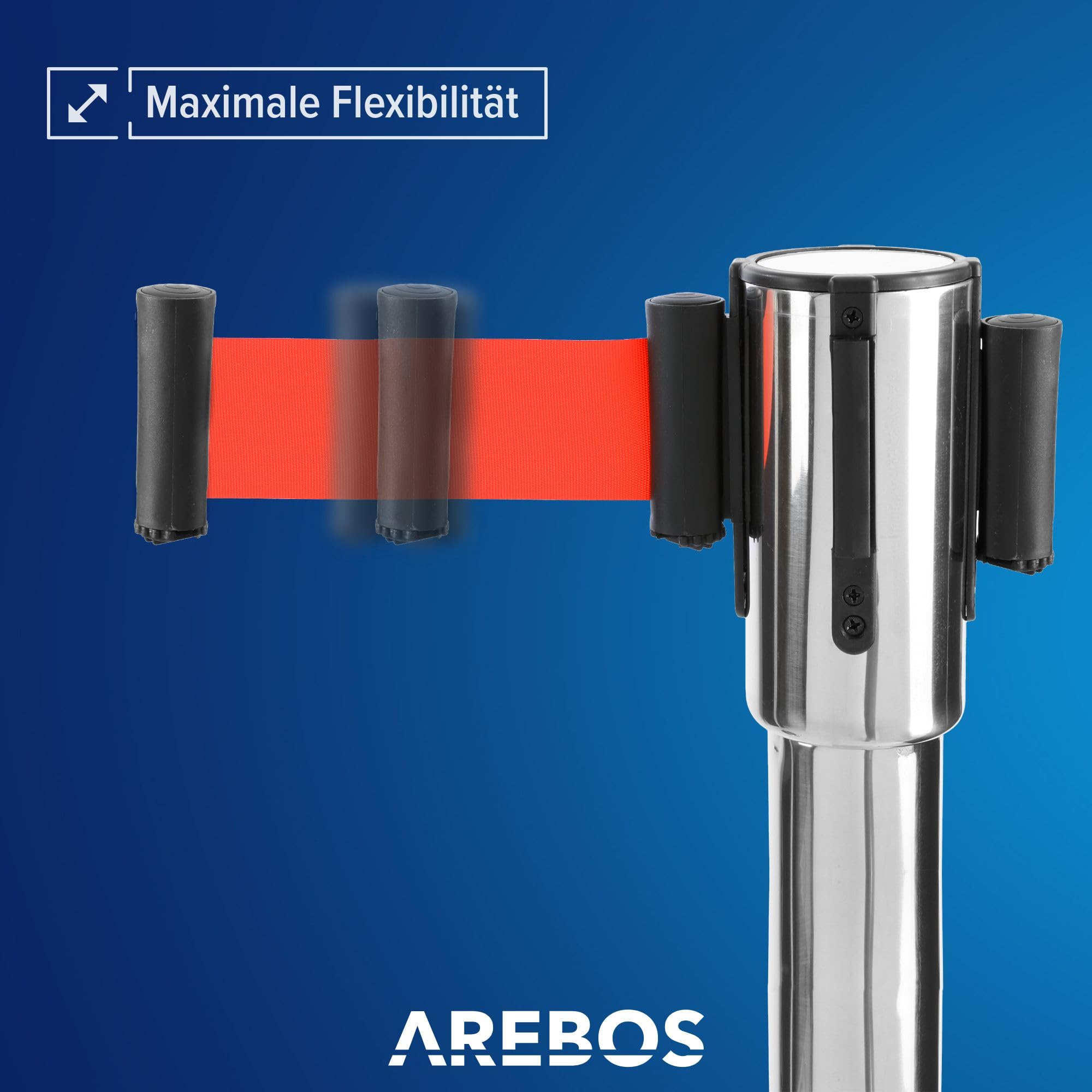 Arebos Personenleitsystem | 2 Stück | Absperrständer | Absperrpfosten | Absperrung ausziehbar | Absperrband ausziehbar | Rot | 190 cm | Edelstahl