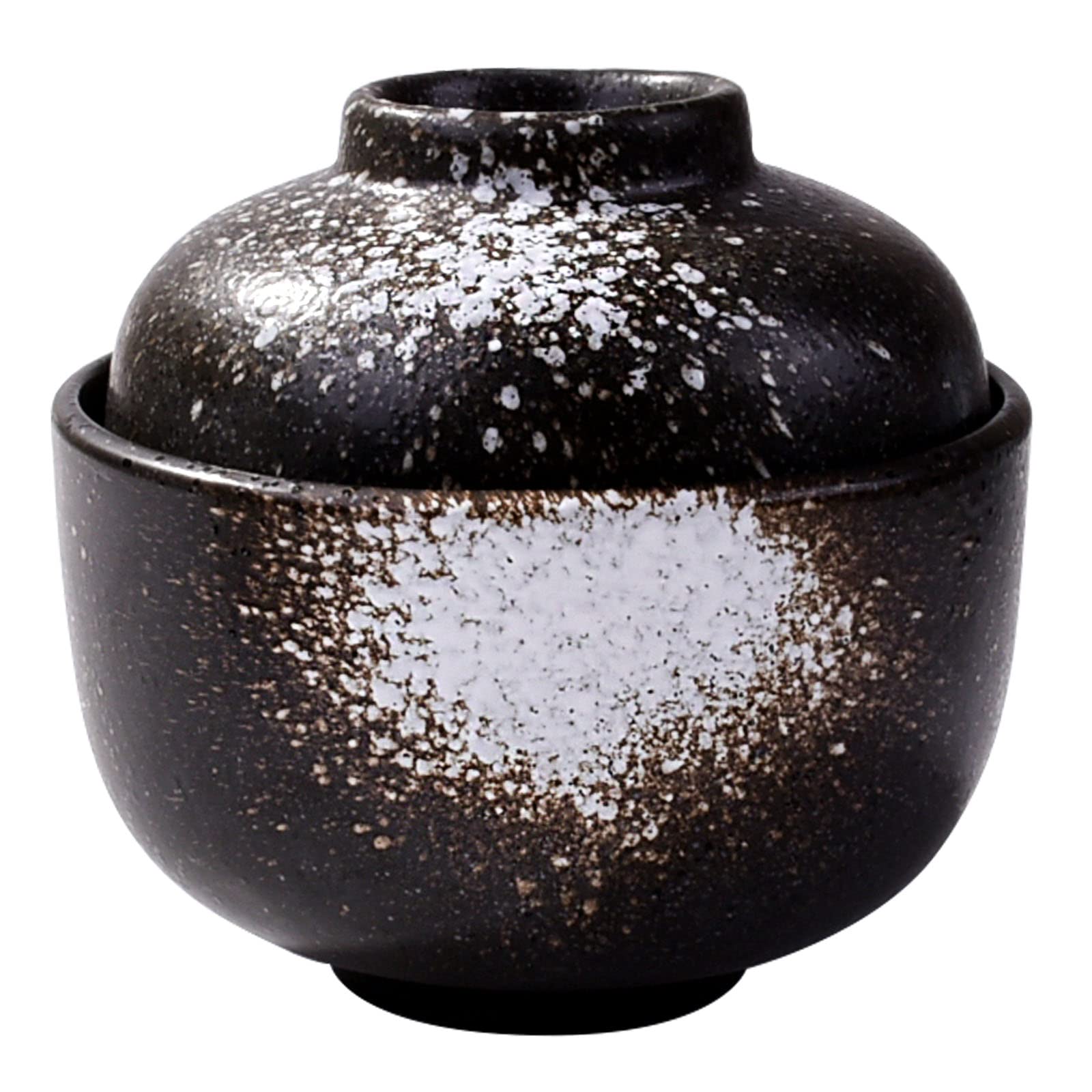 LMRLCS Ceramic Soup and Cereal Bowl with Lid 7.7 oz Microwave Bowl Japanese Bowl for Soup Cereal Snacks and Desserts Black