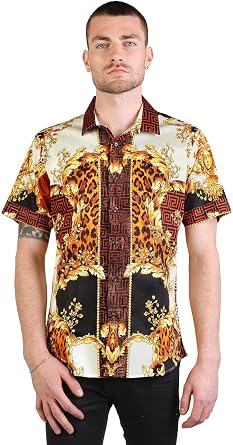 Barabas Mens Floral Greek Pattern Baroque Short Sleeve Shirt SSR01