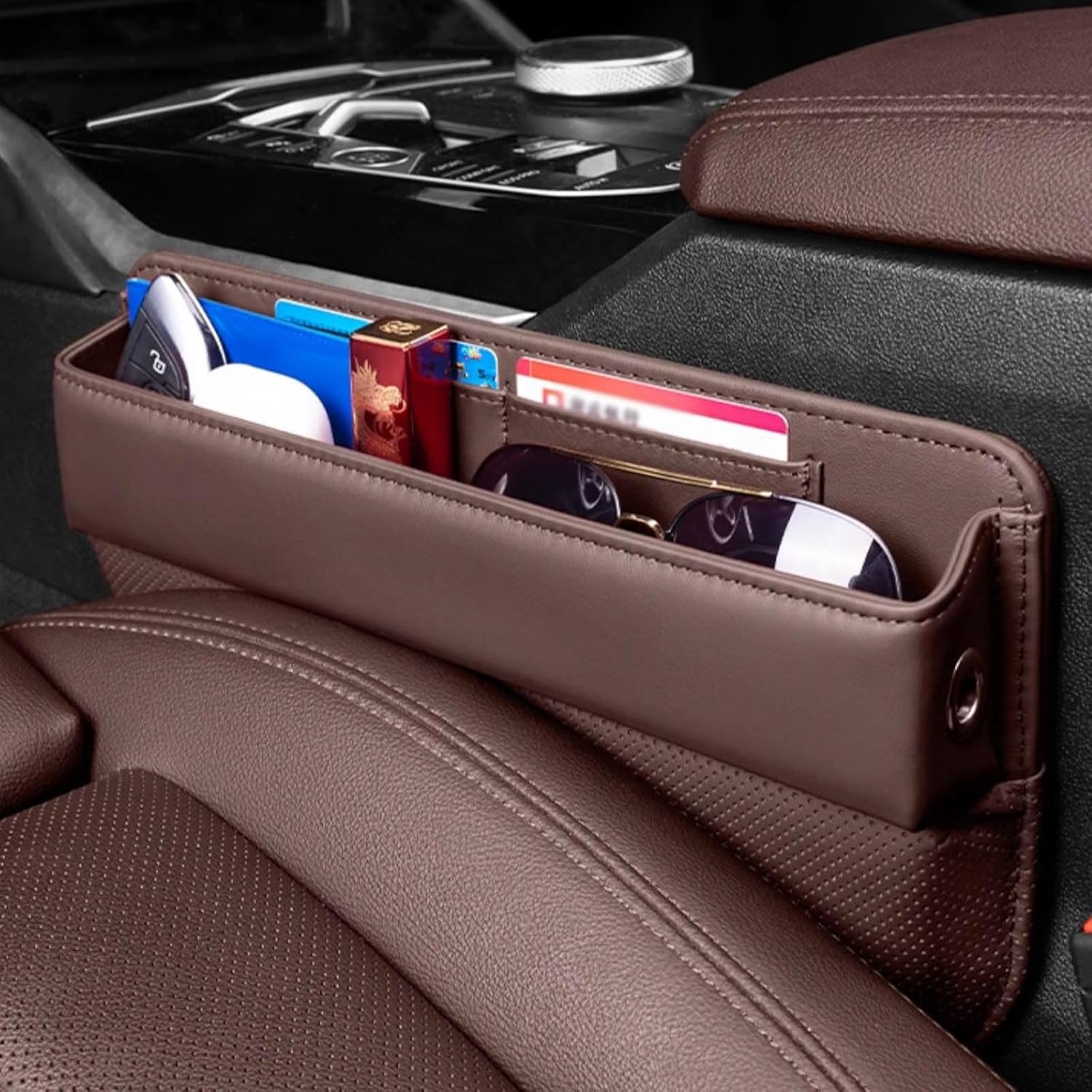 車用収納ボックス サイドポケット、スズキ ハスラー（2014-2025）対応 運転席と助手席隙間収納ボックス 本革 車のカップホルダ