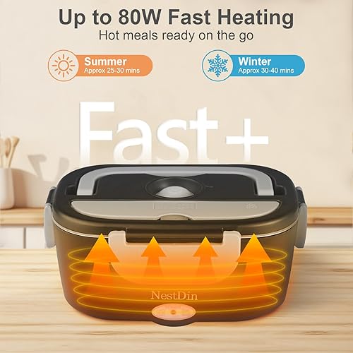 Miniatura 3 de Fiambrera eléctrica calentadora de alimentos, calentamiento rápido de 80 W, lonchera térmica de 1.5 L, recipiente de acero inoxidable doble,