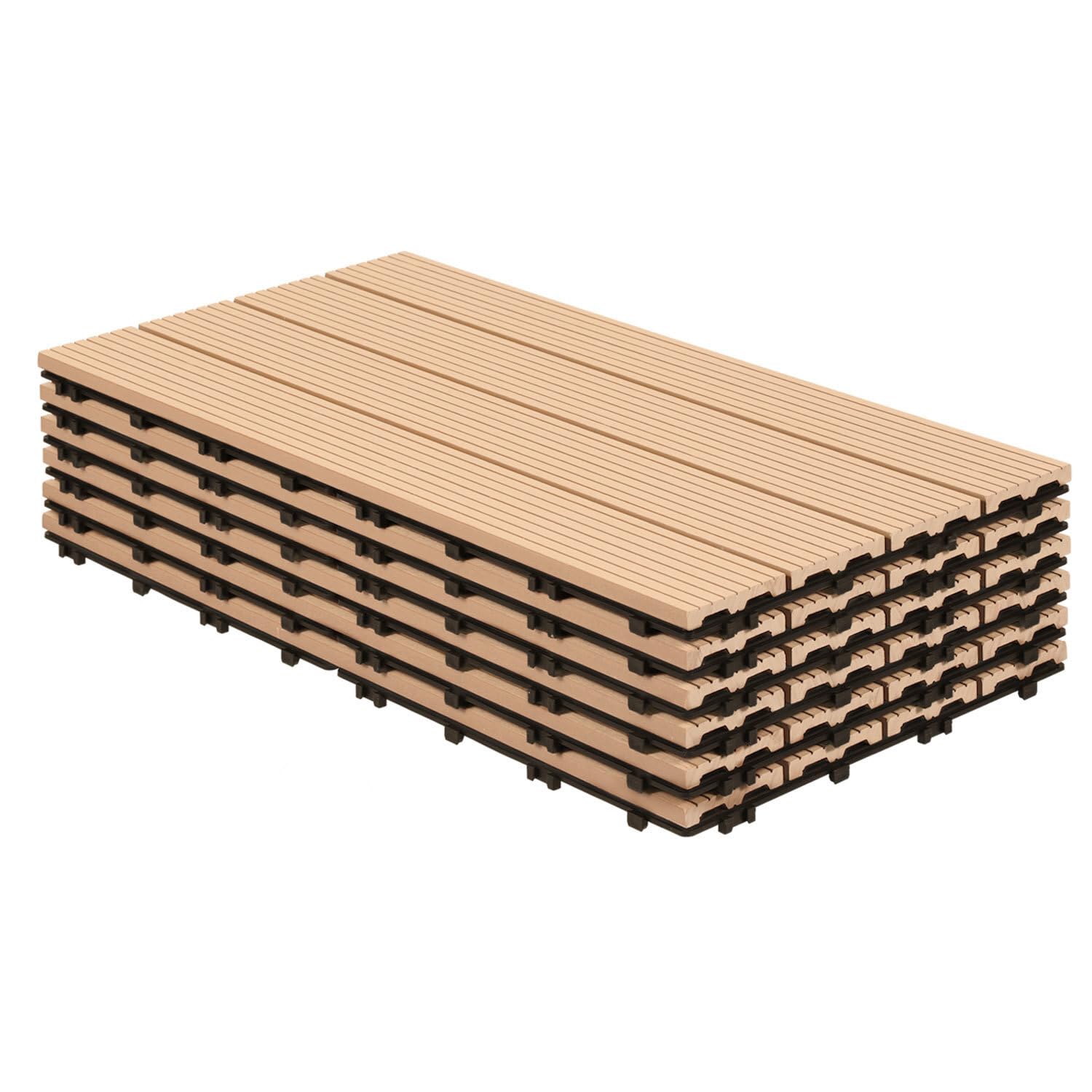 Piastre per terrazze in WPC, 30 x 60 cm, colore teak, 18 pezzi (3 m²) con sistema a clic, adatte all'acqua, effetto legno, facile da pulire, per balcone (piastrelle a scatto in PC)