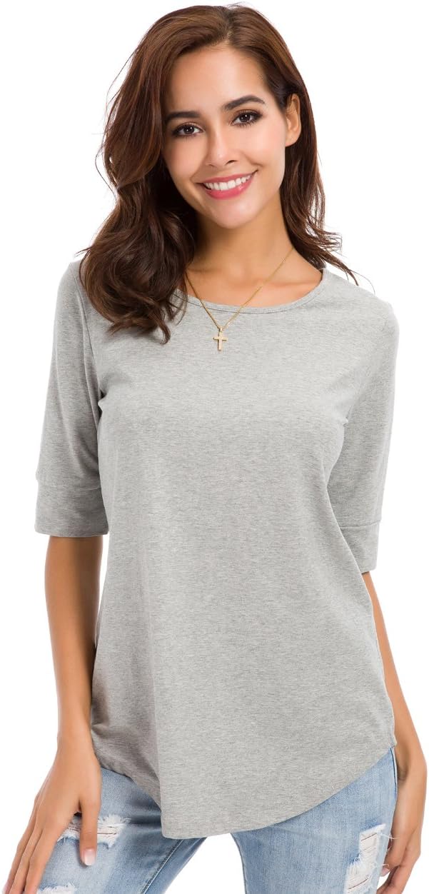 LUSMAY Womens Crew Neck Loose Fitting Tunic Shirts Cotton Casual Tops - Image 2