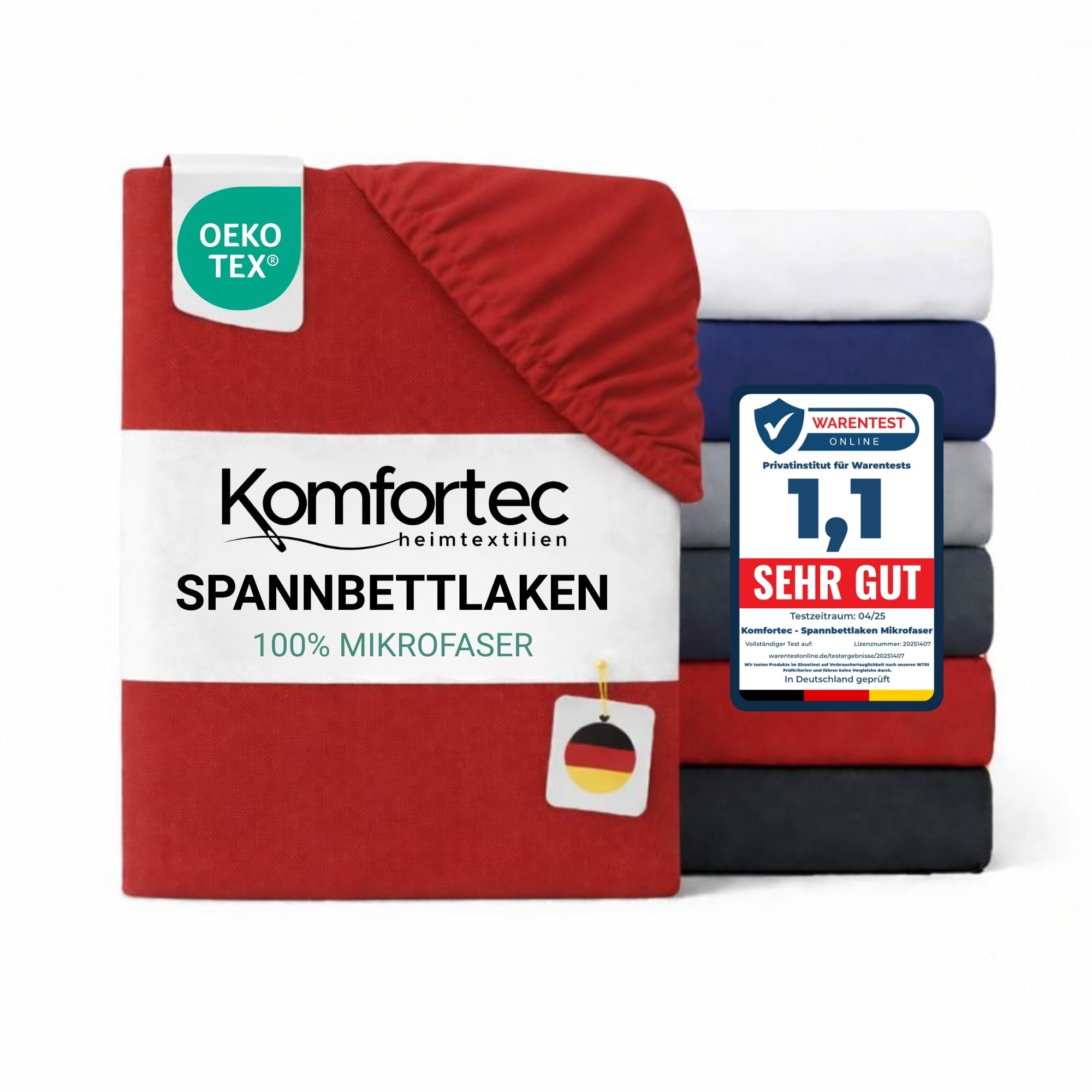 Komfortec Mikrofaser Spannbettlaken 180x200 cm – Weiches Spannbetttuch mit Rundumgummi – Fitted Sheet für Matratzen bis 30 cm – Rot – Oeko-Tex – Pflegeleicht & Hautfreundlich – 90g/m²