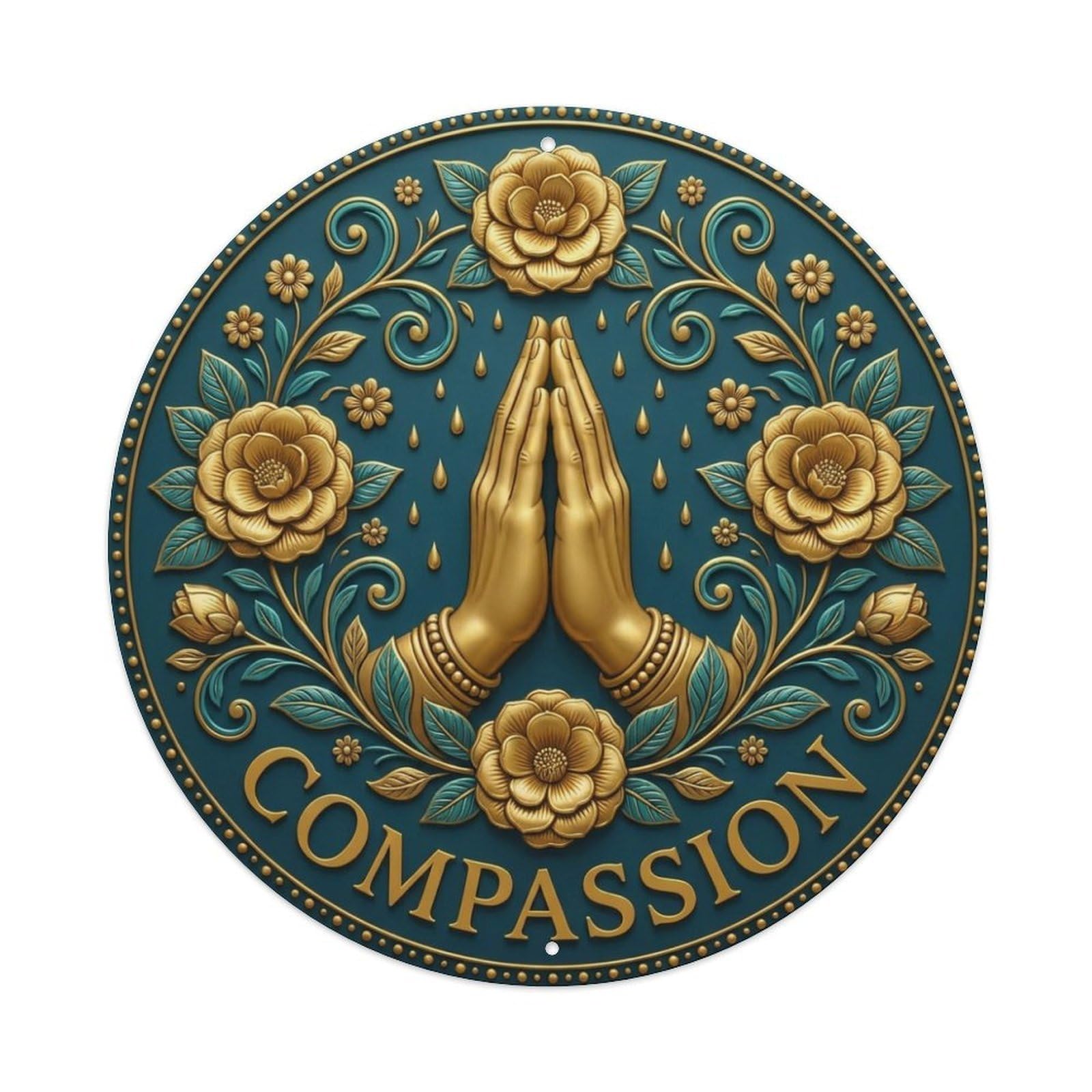 Fyrn Style Metal Tin Sign Vintage Namaste Praying Hands Compassion Flower Zen Yoga