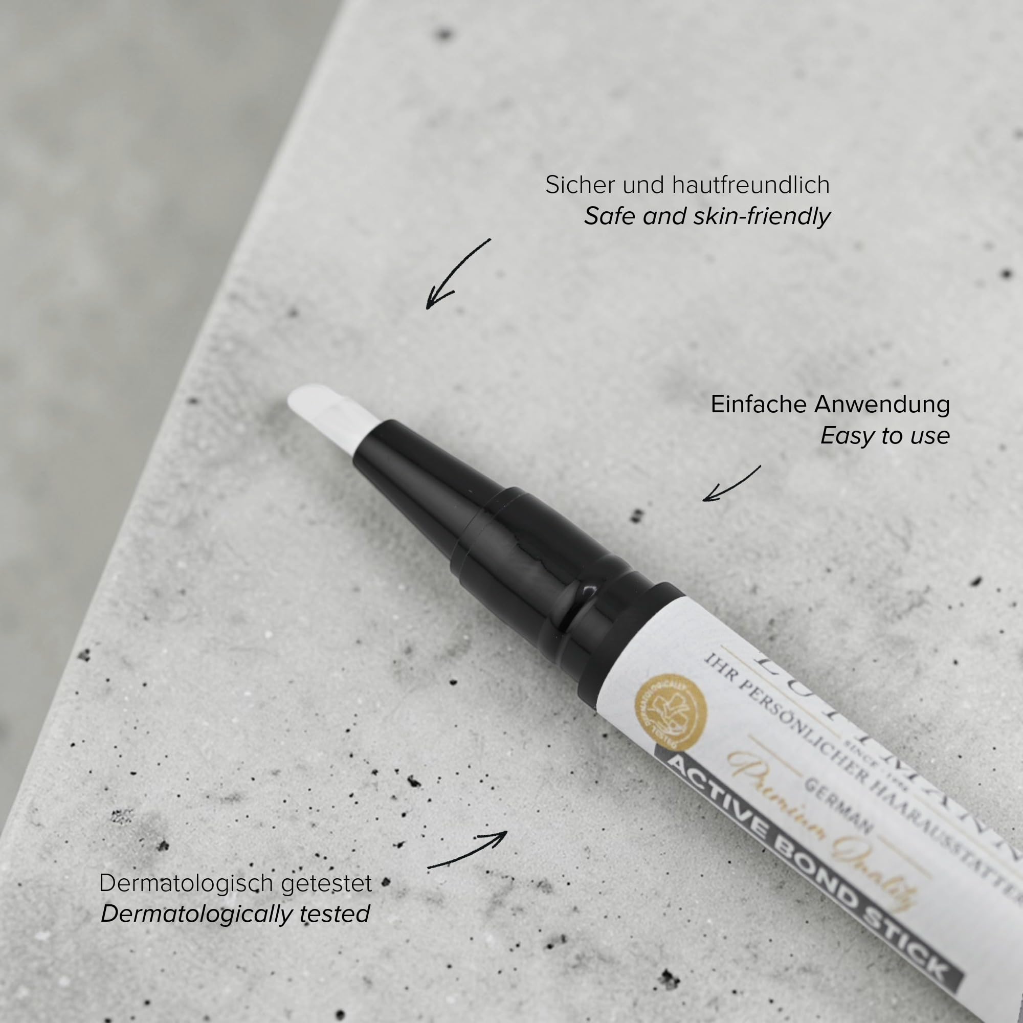 Active Bond Stick – klej do włosów w praktycznym patyczku obrotowym – zintegrowany precyzyjny pędzelek – idealny do przyklejania tupetów, systemów koronkowych i foliowych