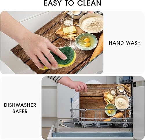 Miniatura 3 de Tabla de cortar de vidrio templado, 10 x 14 pulgadas, apta para lavavajillas, con patas de goma, resistente a los arañazos, resistente al calor,