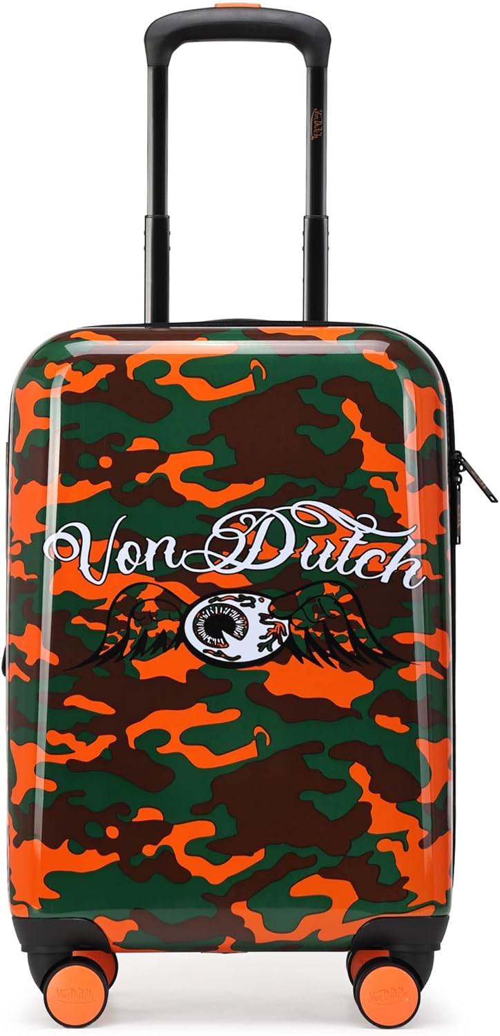 Von Dutch Orange Camo 20 Inch Carry-on Suitcase, Expandable Hardside Spinner Luggage