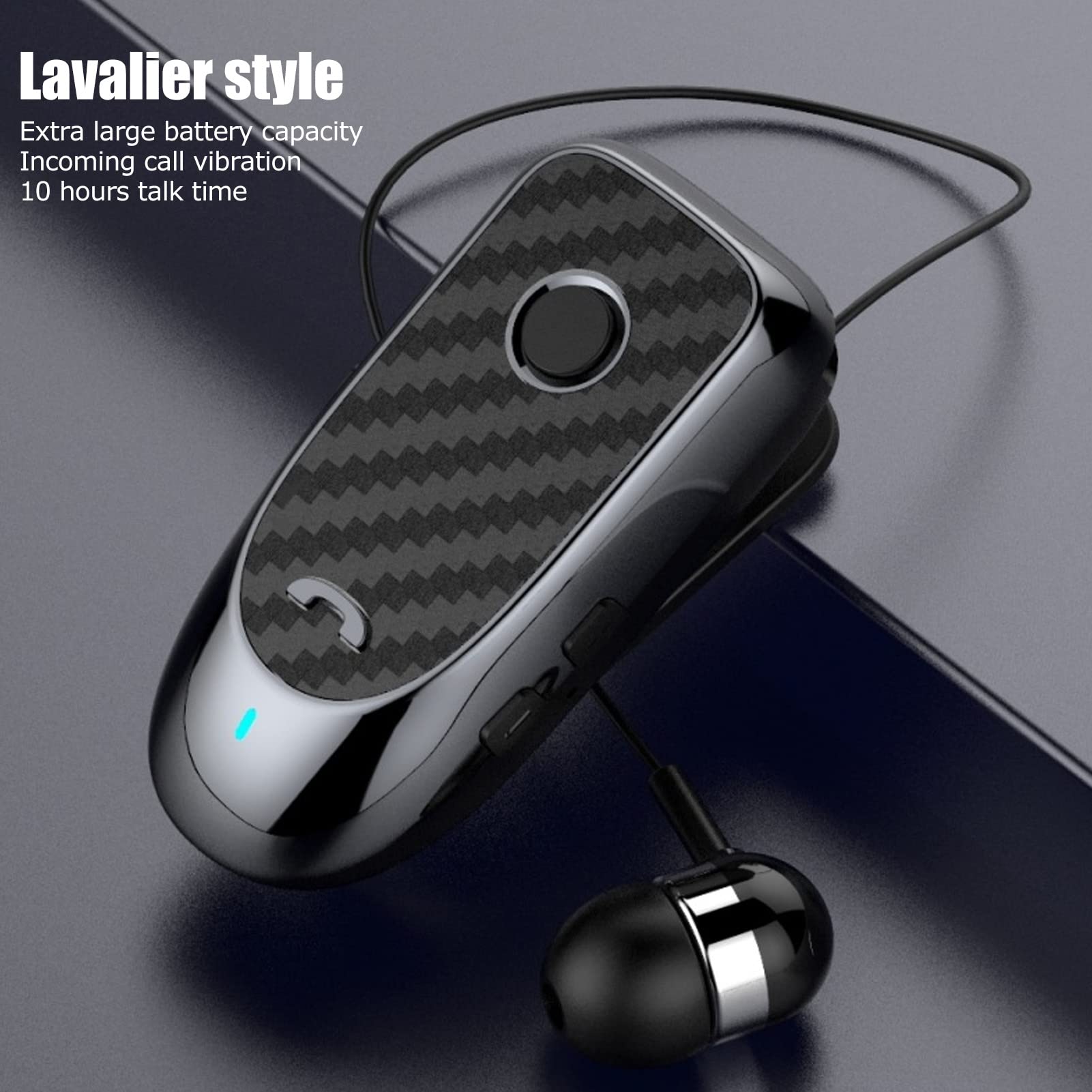 Bewinner Auricolare Bluetooth Wireless Lavalier, Auricolare Sportivo Stereo Retrattile, Auricolare Bluetooth Multifunzione a Vibrazione con ID Chiamante