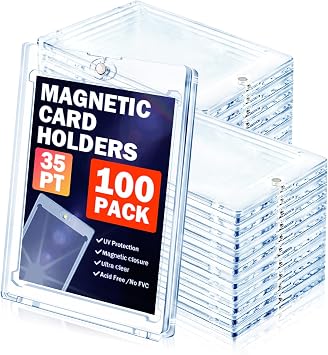 100ct 35pt Magnetic Card Holders for Trading Cards | One Touch Card Holders with UV Protection Hard Plastic Cases for Baseball, Football, Sports, Game, TCG, MTG and YUGIOH Cards