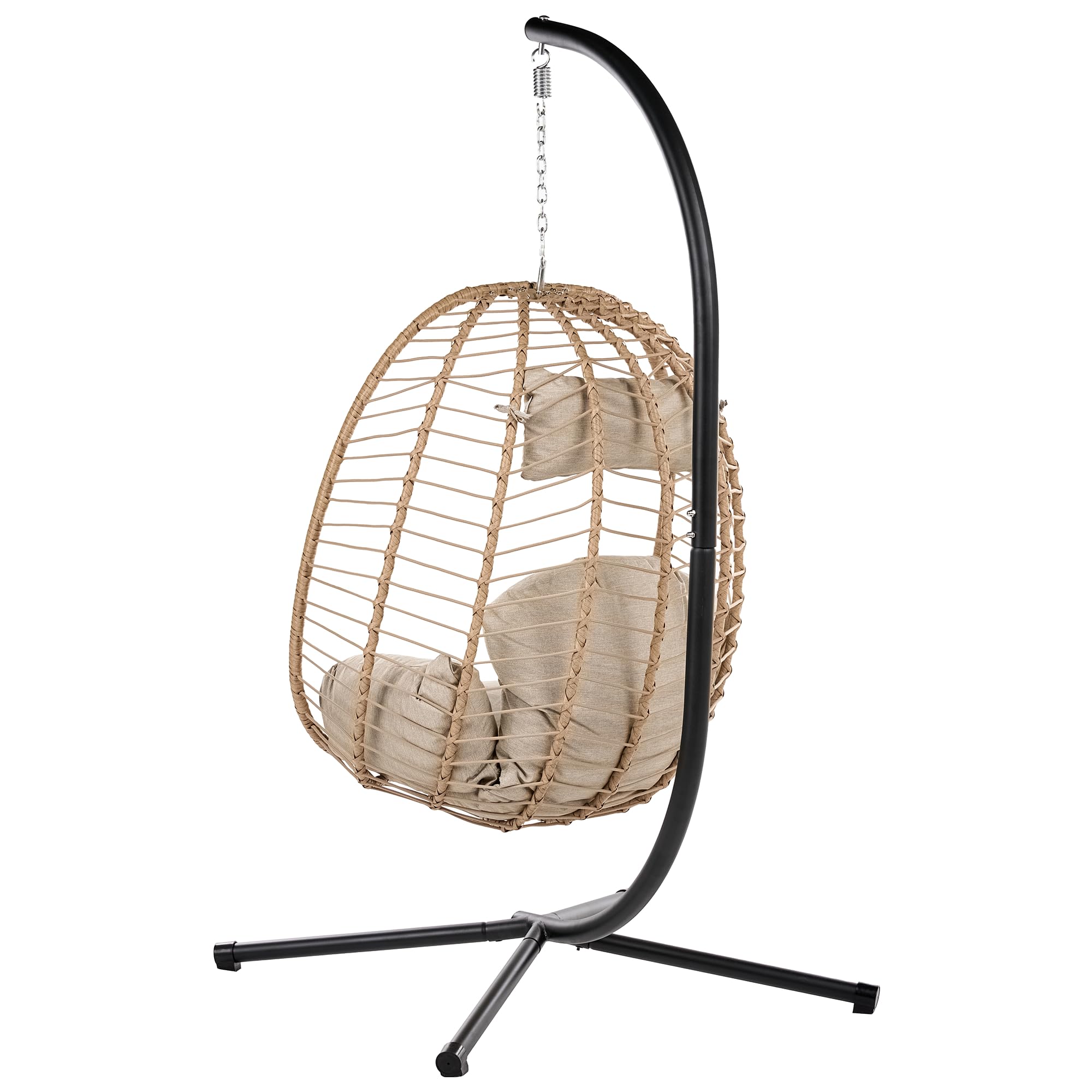 Sillón Colgante Columpio Estilo Boho de ratán sintético Soporte de Metal Cadena con cojín Mullido Natural Montalcino