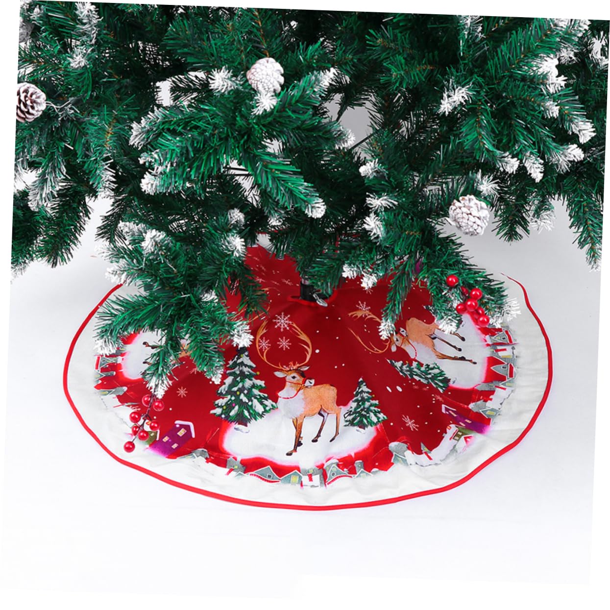 Alipis 3sets Weihnachtsbaumrock Dekorationen Rentierbaum Rock Ornamente Weihnachts Party Weihnachten Party Umstandskleidung Weihnachtsbaumschmuck Baumbodenabdeckung Flanell Rot 2pcs*3