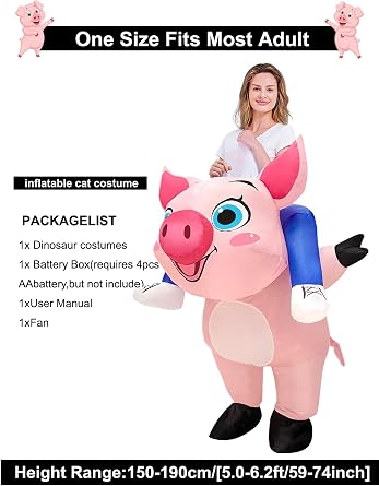 Inflatable Pig Costume, Pig Costume Adult Inflatable Costumes Adult Size Ride On Blow up Costumes for Adults Women Men Inflatables Fancy Funny Suit for Halloween Party