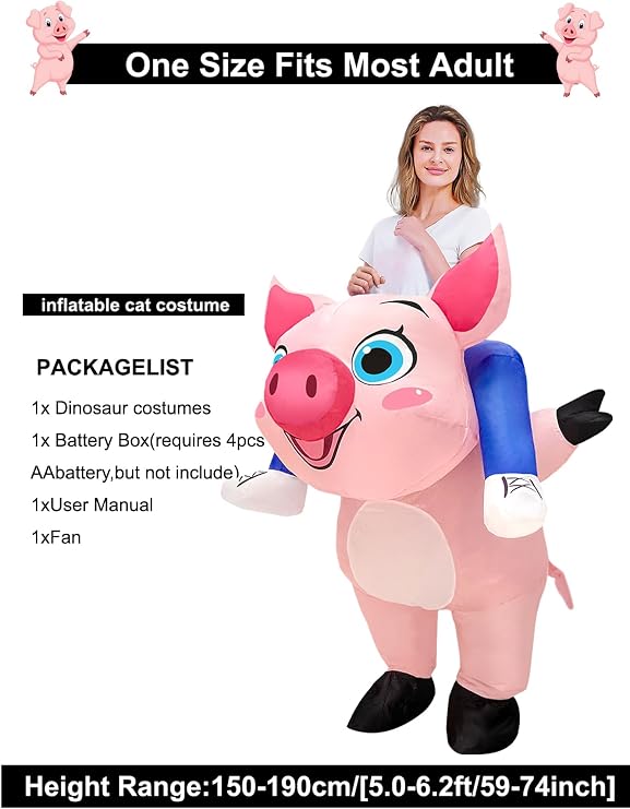 Inflatable Pig Costume, Pig Costume Adult Inflatable Costumes Adult Size Ride On Blow up Costumes for Adults Women Men Inflatables Fancy Funny Suit for Halloween Party
