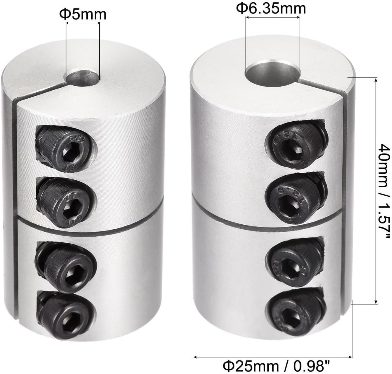 2pcs Motor Shaft 5mm to 6.35mm Joint Helical Beam Coupler Coupling 25x40mm HIEUBE247
