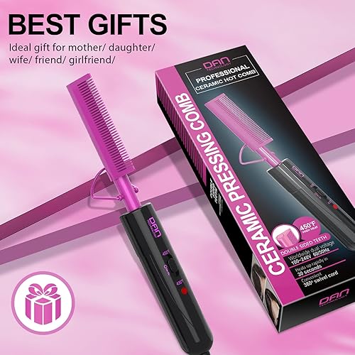 Miniatura 6 de Peine caliente 2 en 1 para pelucas, cabello negro y barba, peine alisador antiquemaduras con queratina y aceite de argán, peine eléctrico portátil