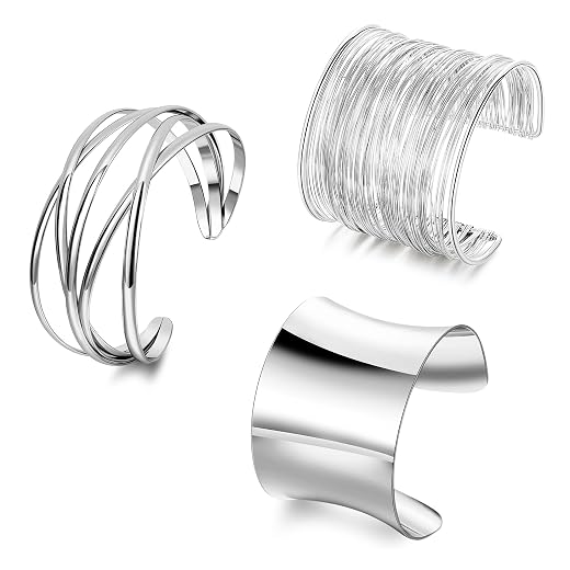 3Pcs Chunky Gold Cuff Bracelets Open Wide Bangle Bracelets Set for Women Minimalist Irregular Bracelet Statement Wrist Cuff Wrap Bracelet Jewelry