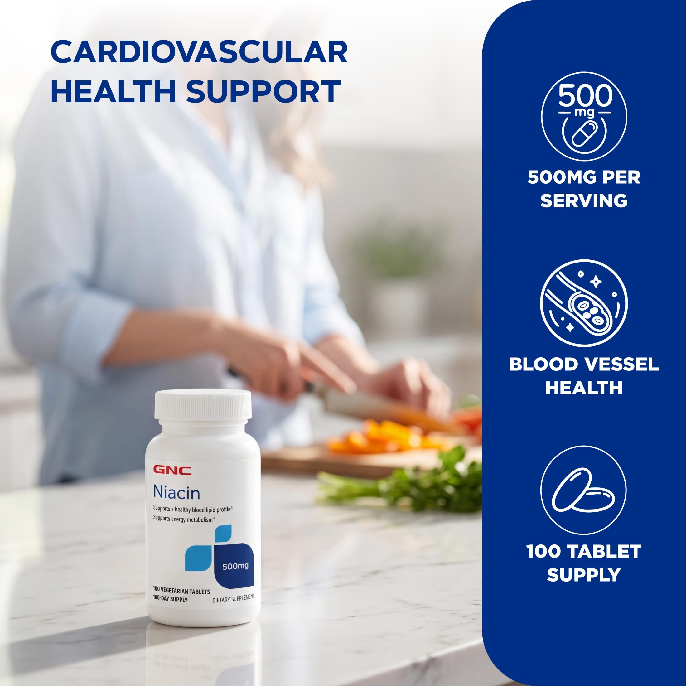 GNC Niacin 500mg Supplement, Supports Blood Vessel Health, 100 Tablets — Amazon image 3