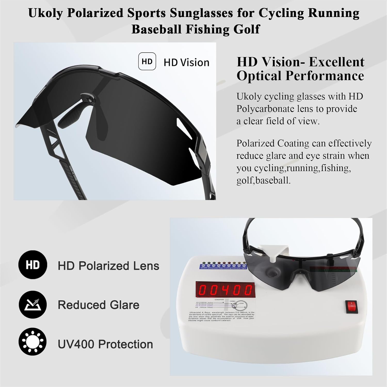 Ukoly Polarized Sports Sunglasses for Men Women,Sun Glasses for Running Cycling Baseball Fishing Golf UV400 Protection