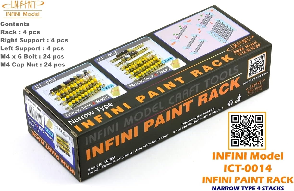INFINI MODEL [ICT-0014 Paint Rack Narrow 4 stacks(Tamiya, Vallejo, Mig, AK)