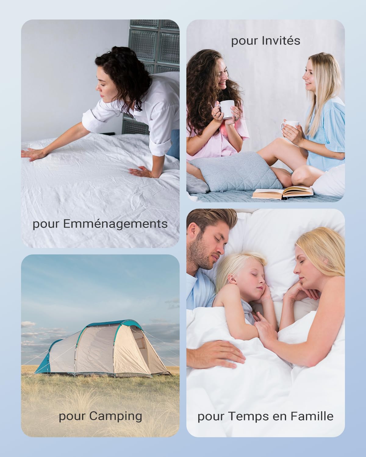 iDOO Matelas Gonflable 2 Personnes, Lit Gonflable avec Pompe Intégrée, Gonflage Rapide en 3 Minutes, Lit D'appoint Doux et Confortable, Matelas Pneumatiques pour Maison et Camping-152x203x46cm