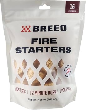 Breeo Firestarters for Camping & Cooking - 16 Pack Natural Pine & Food Grade Paraffin Wax Fire Starters - Non-Toxic, Eco-Friendly, Fast 10 Second Ignition for Campfire, Fireplace, Grill & Emergency